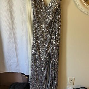 Stunning Sequin Gown with Slit hemmed to 5’4 worn once!